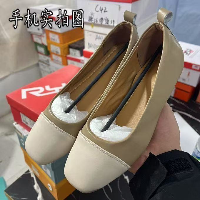 A512羊皮纯色时尚修面浅口平底女鞋方头平跟单鞋高跟鞋子