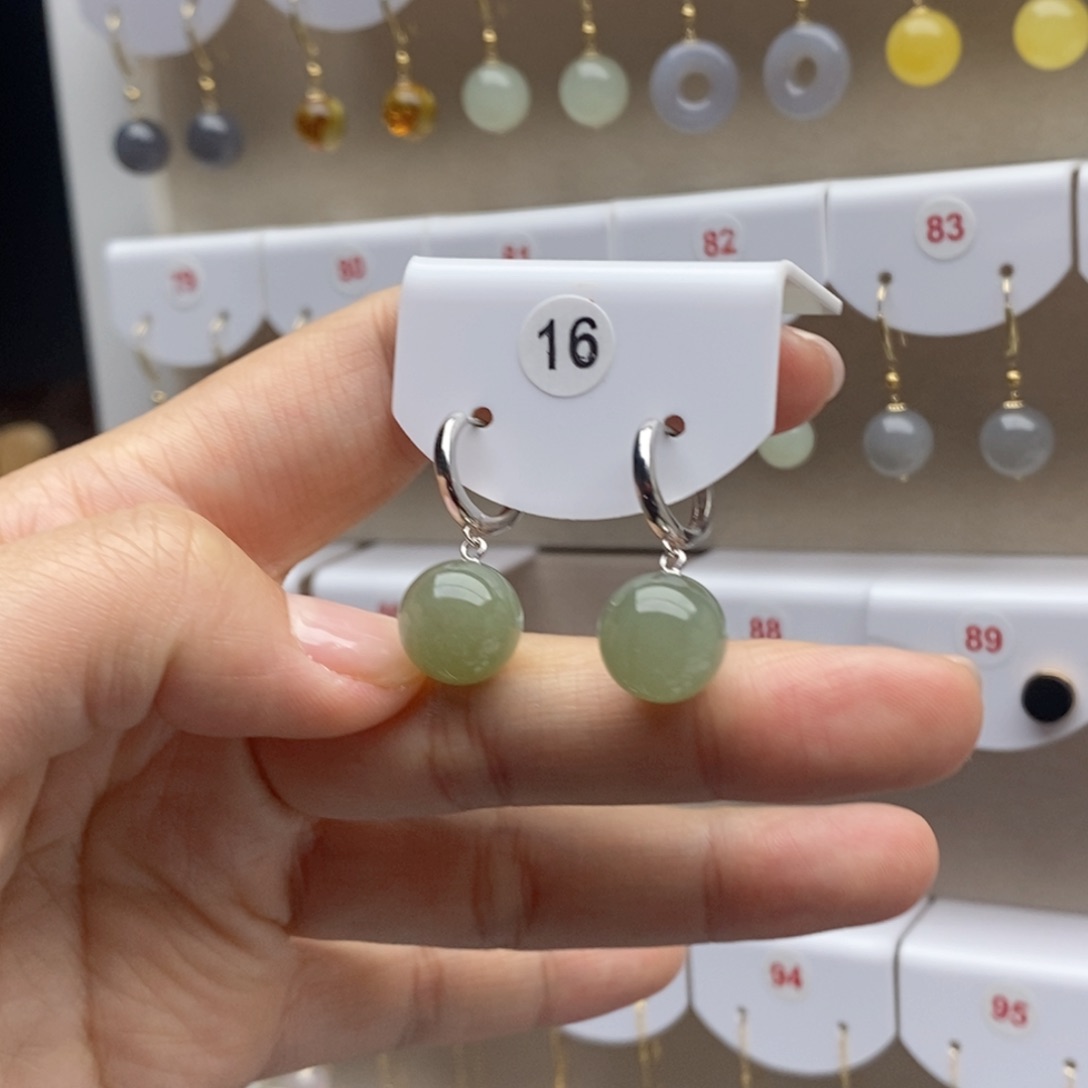 银S925镶嵌和田玉耳饰