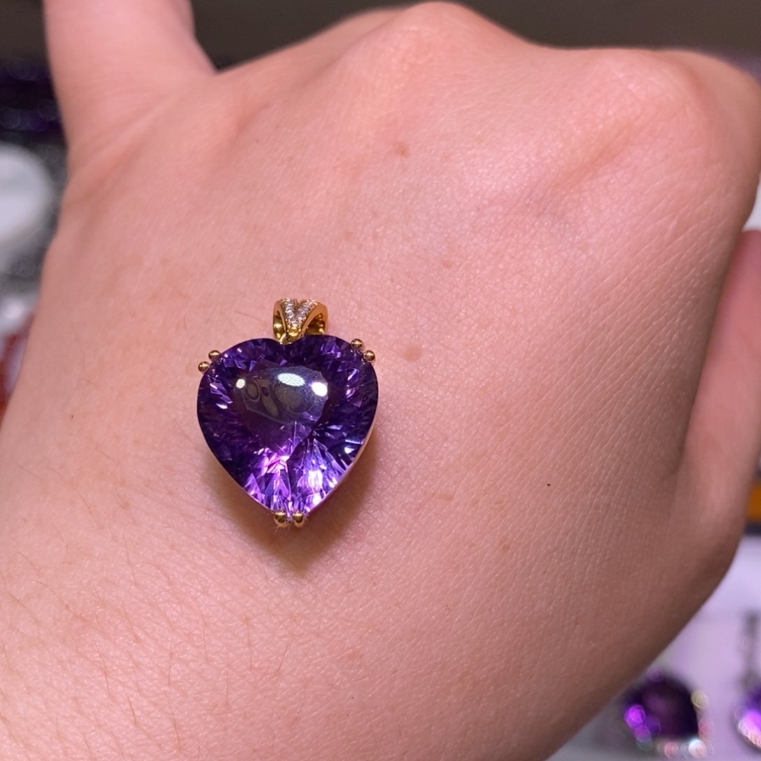 银S925镶嵌颈饰紫晶爱心款