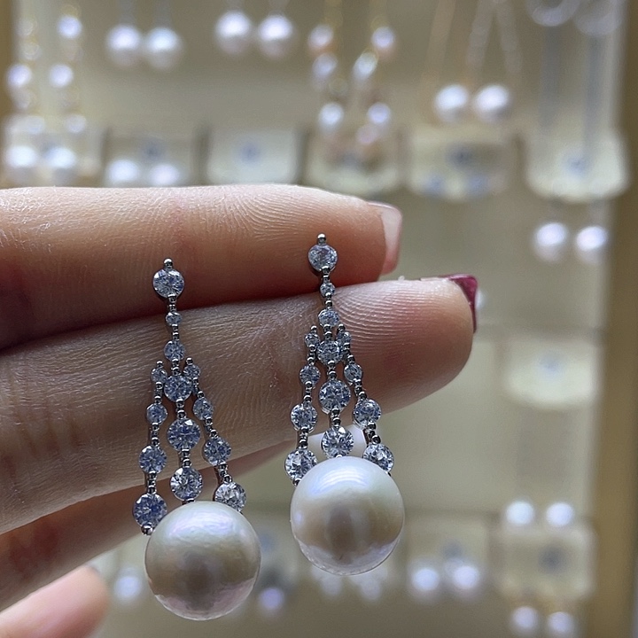淡水珍珠耳饰银S925镶嵌