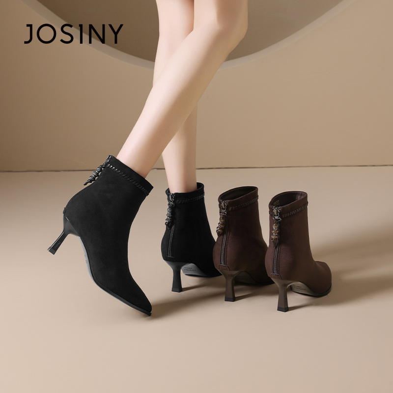 卓诗尼尖头细跟通勤时装靴女2025秋冬新款厚底软底短靴581A64544