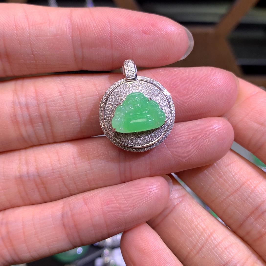 翡翠18K金镶嵌吊坠(不含链)