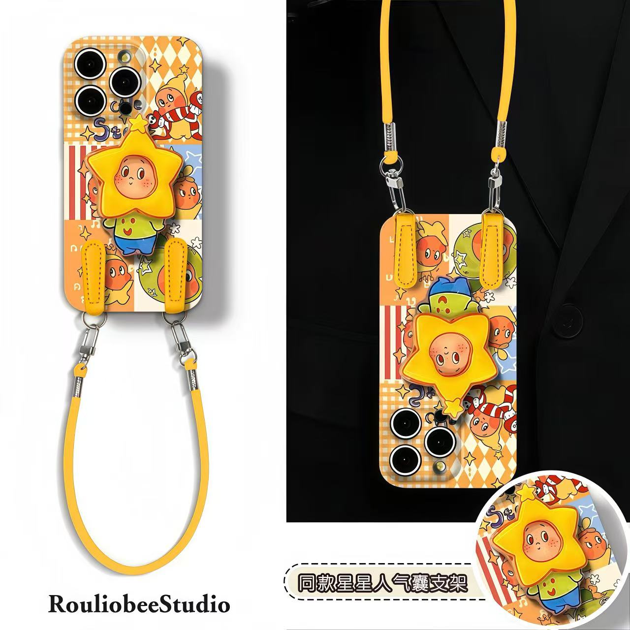 插画卡通人支架挂绳适用iPhone17苹果16手机壳华为vivo小米15oppo