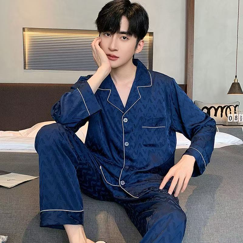 Y33 男款 藏青V字母刺绣睡衣休闲风时尚百搭睡衣家居服短袖套