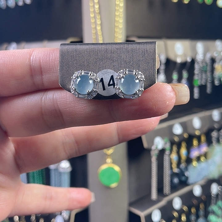 翡翠银S925镶嵌耳饰翡翠