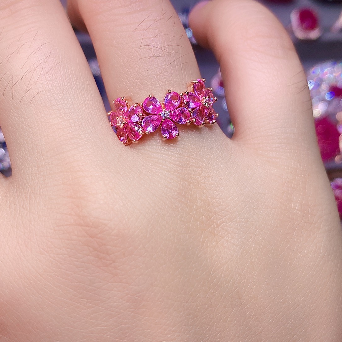 银S925镶嵌彩色蓝宝石戒指