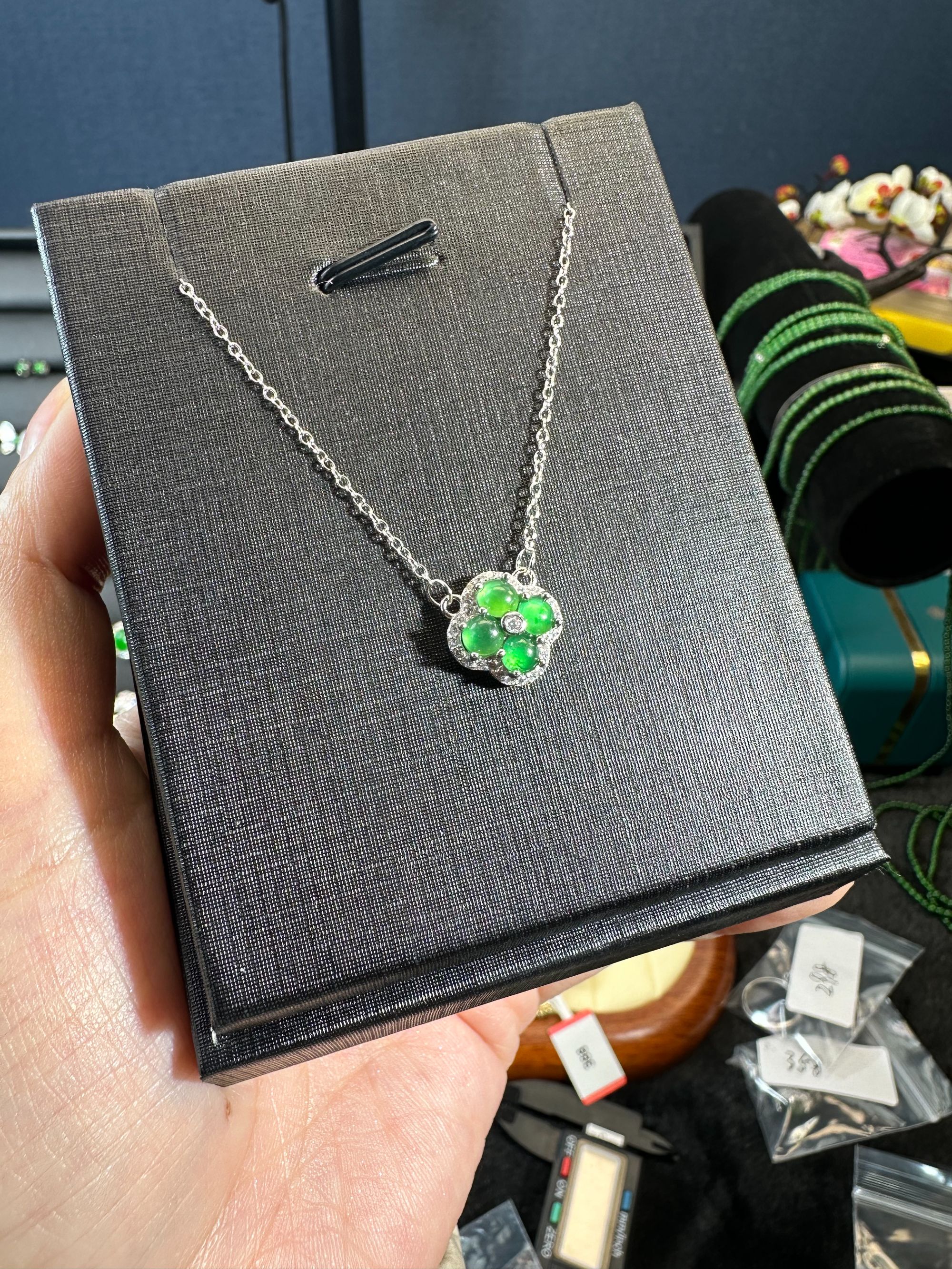 【四叶草】天然A货翡翠四叶草项链多样性发货