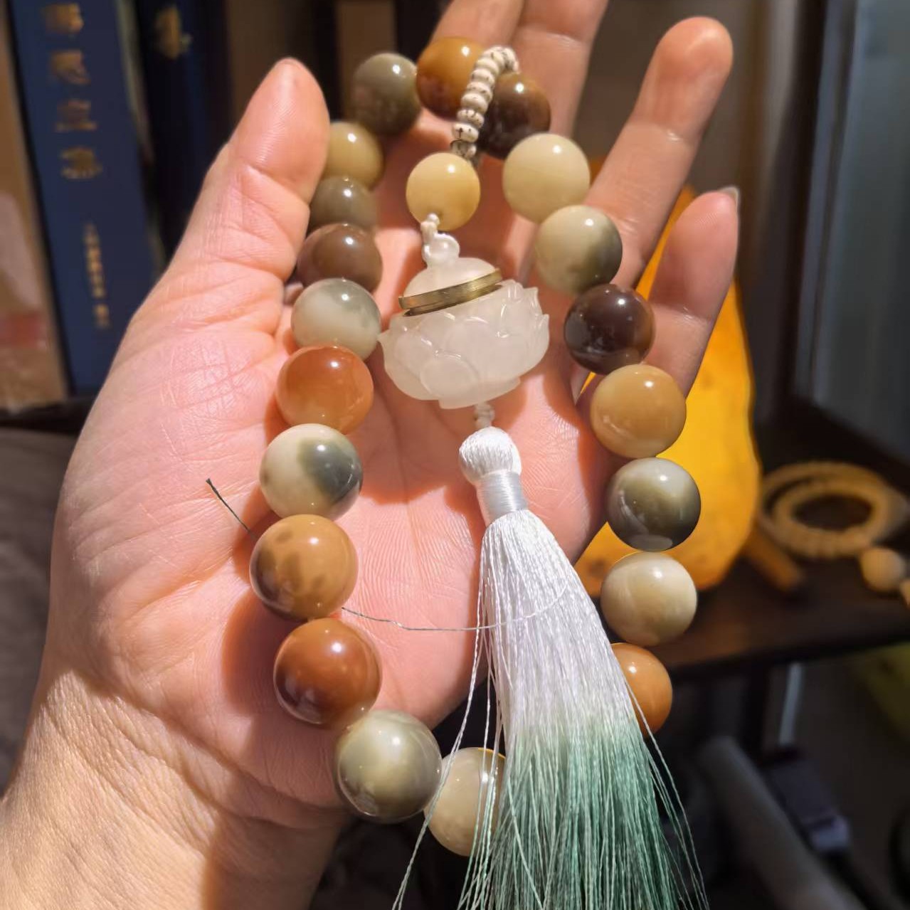 花皮飘花菩提根圆珠15mm双圈松花蛋文玩手持（盘玩袋）