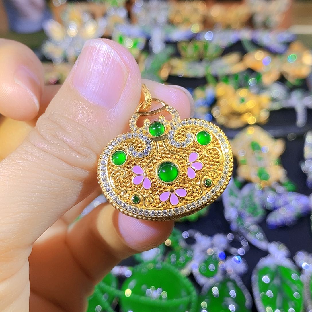 吊坠(不含链)银S925镶嵌翡翠