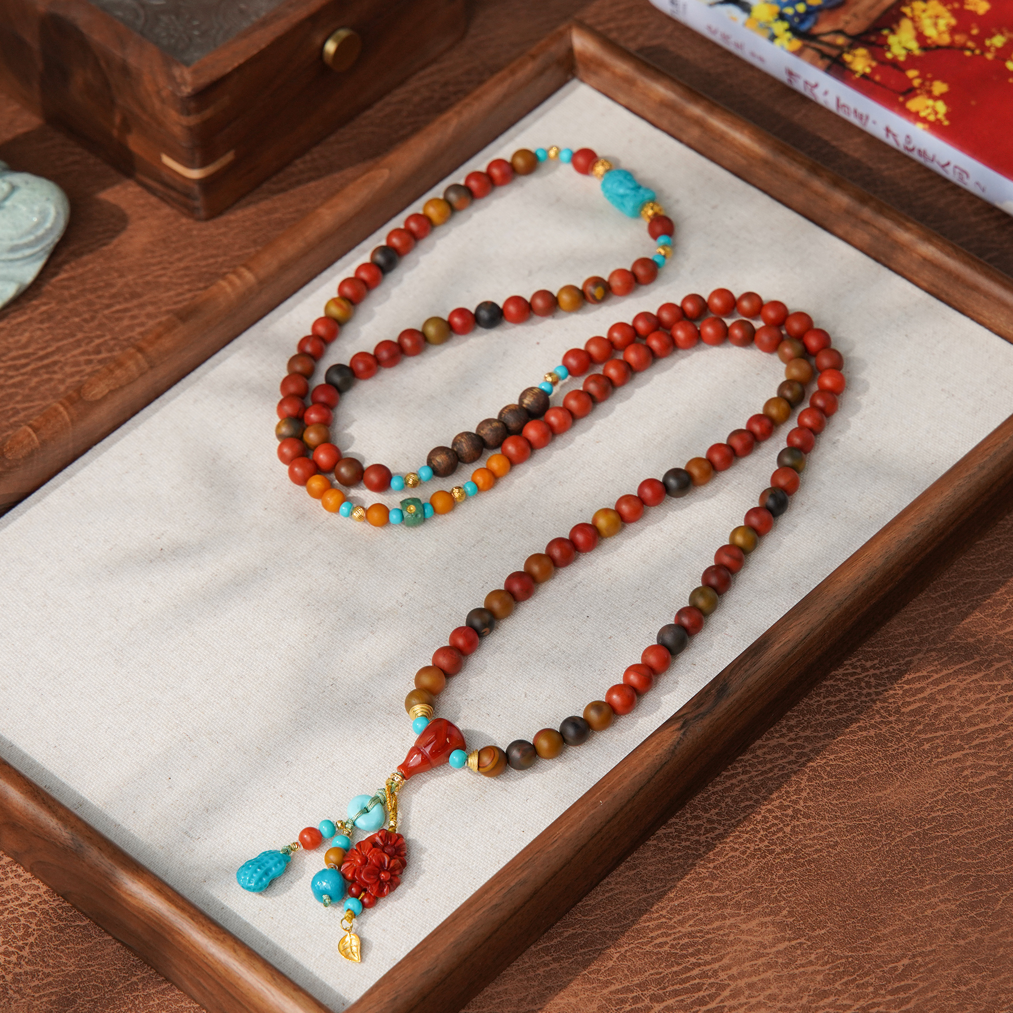 沉香富森红土0.8DIY18k绿松扎基包浆南红手串沉香多圈/CX00896