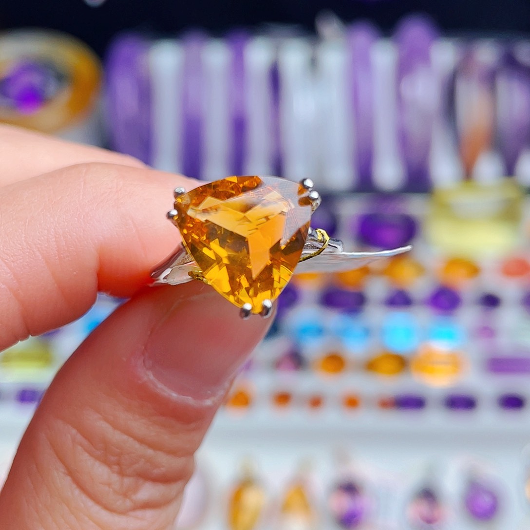 银S925镶嵌戒指黄晶天然保真
