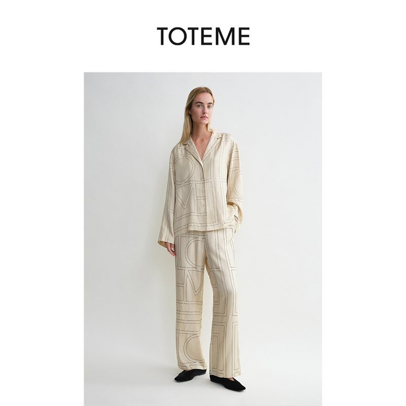 TOTEME女装乳白色桑蚕丝字母标识刺绣睡衣式衬衫