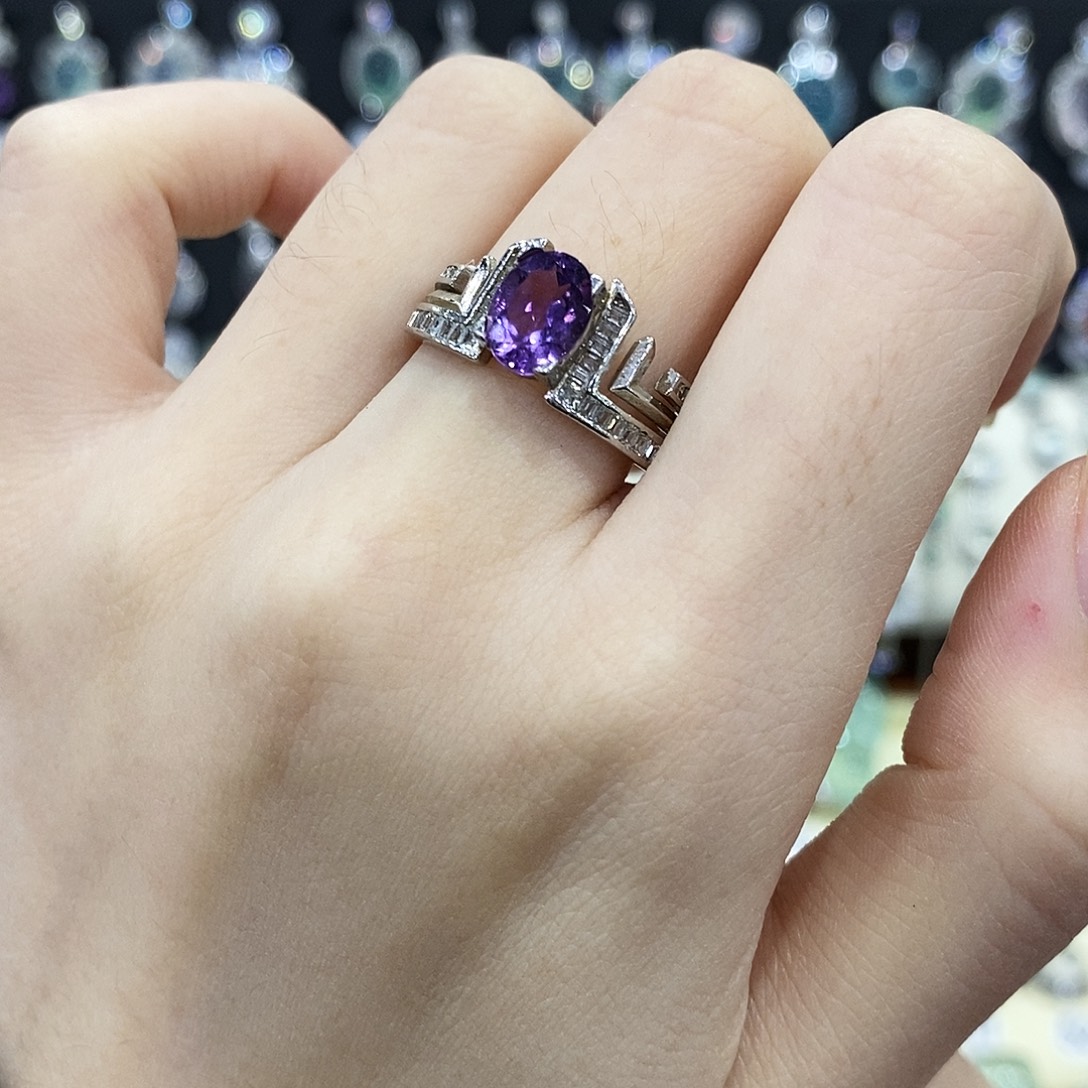 紫晶戒指银S925镶嵌