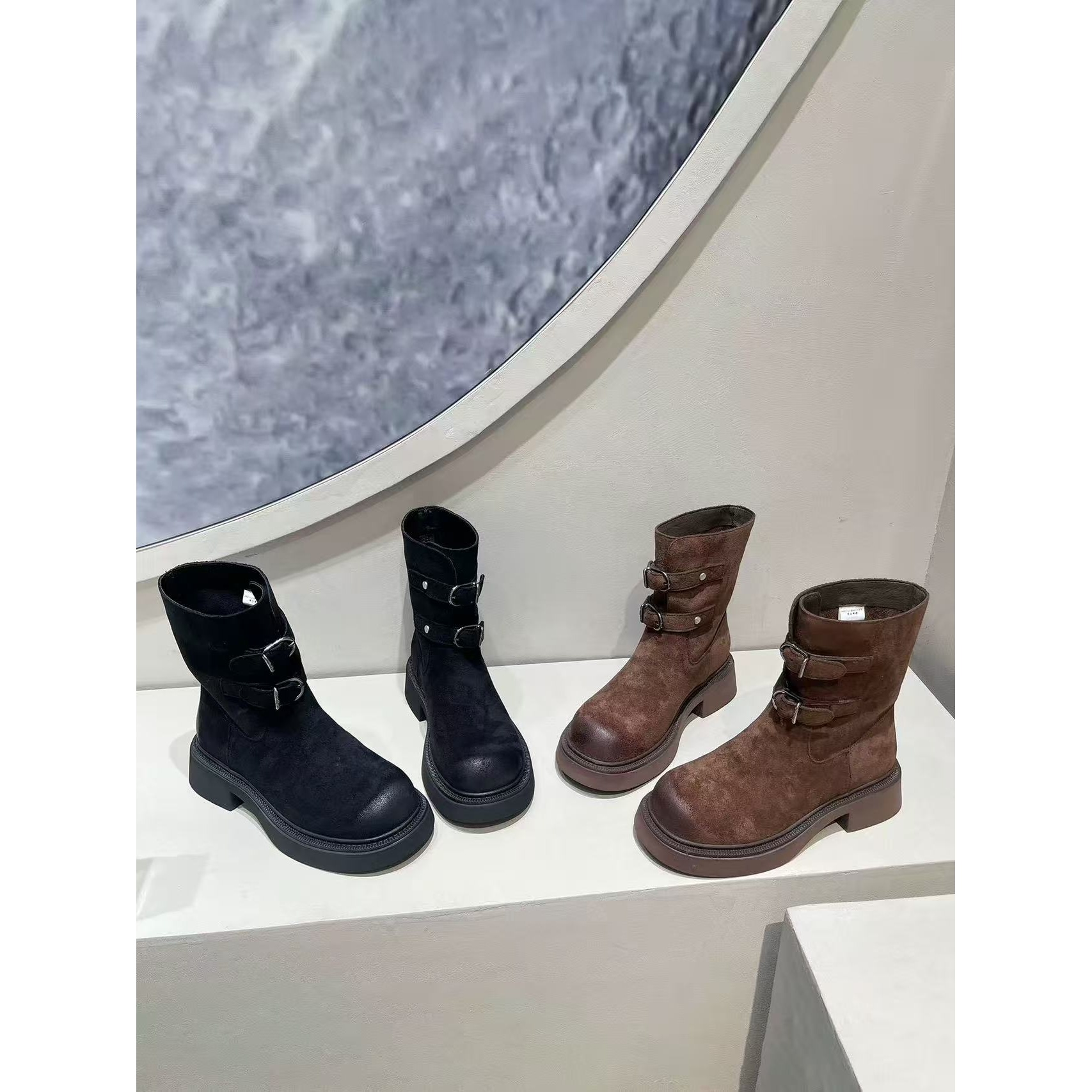 厚底时装靴女新款复古显瘦套筒马丁靴短靴158-07（不加绒）