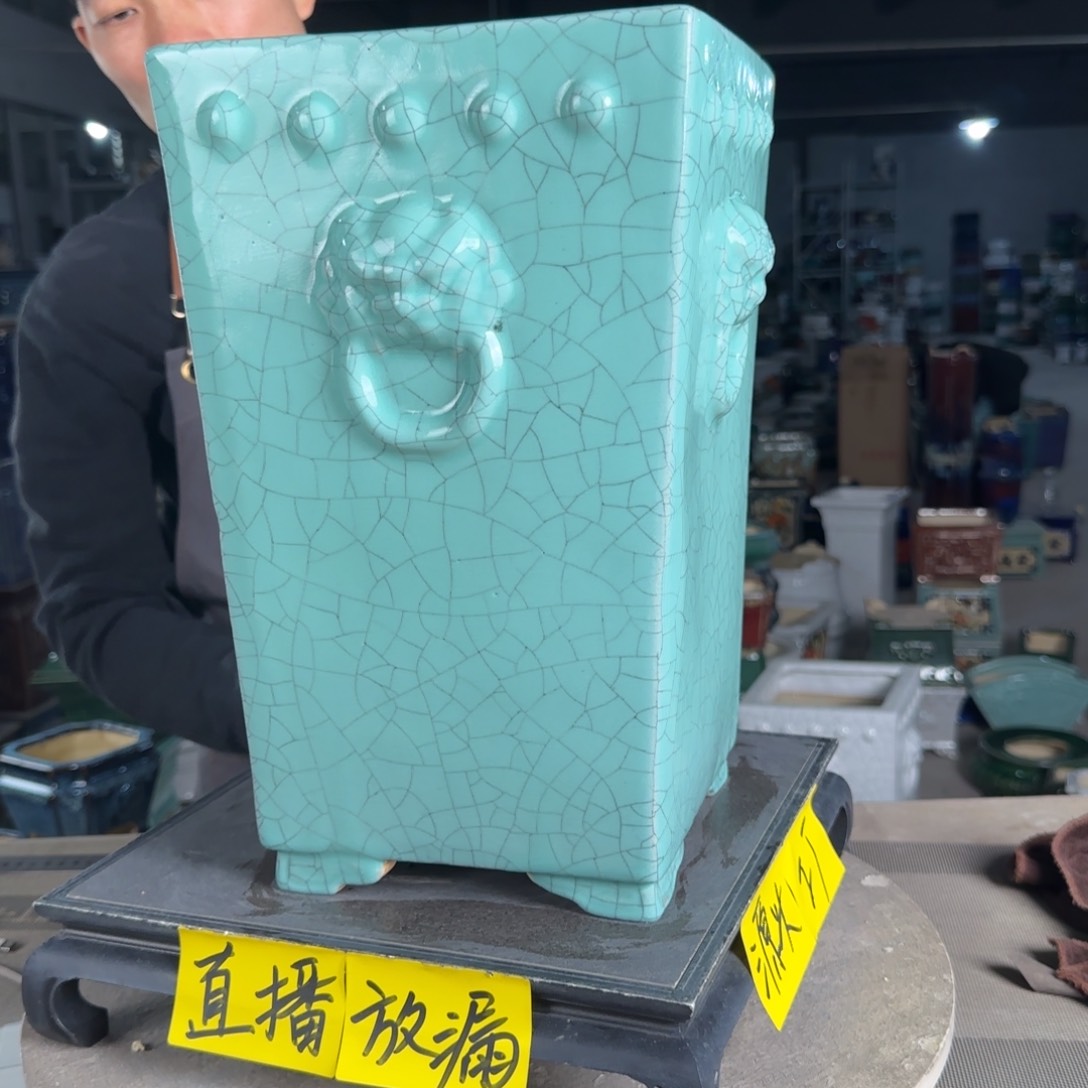 石湾花盆内口17，高36缩釉缝隙