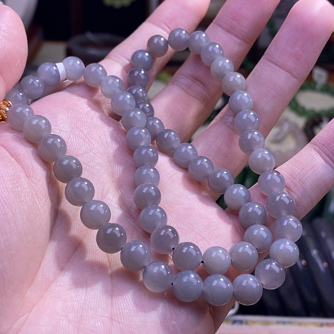 颈饰未镶嵌和田玉烟紫妈妈链8mm左右