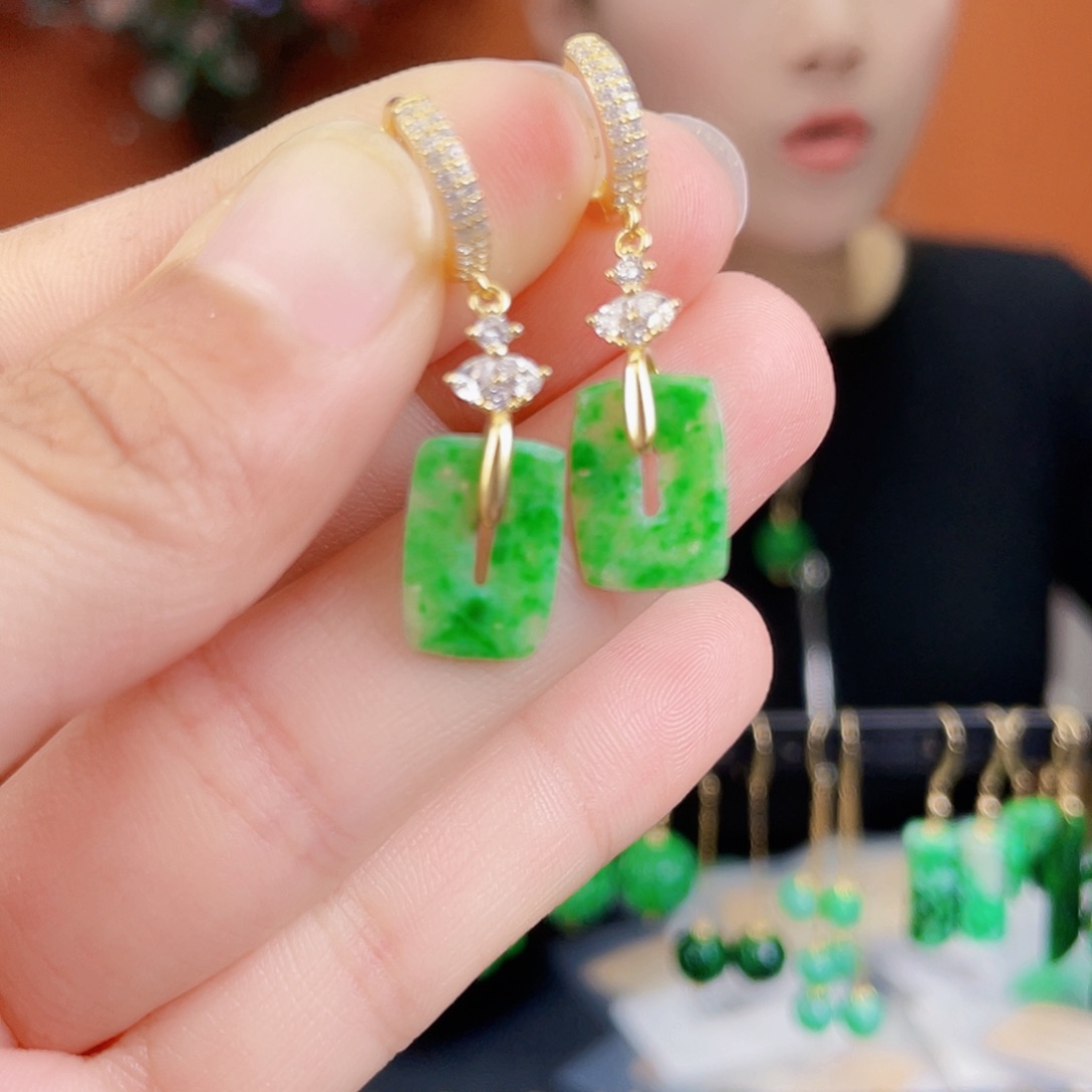 翡翠银S925镶嵌耳饰