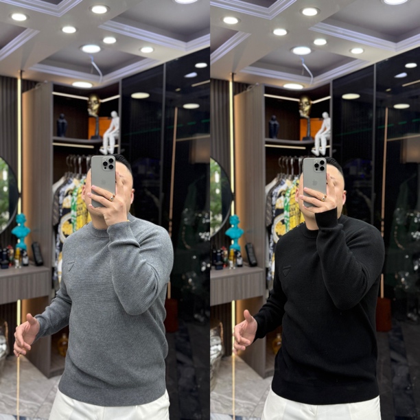 SH轻奢时尚小众潮流男士肩扣圆领简约三角标休闲针织毛衣 6359