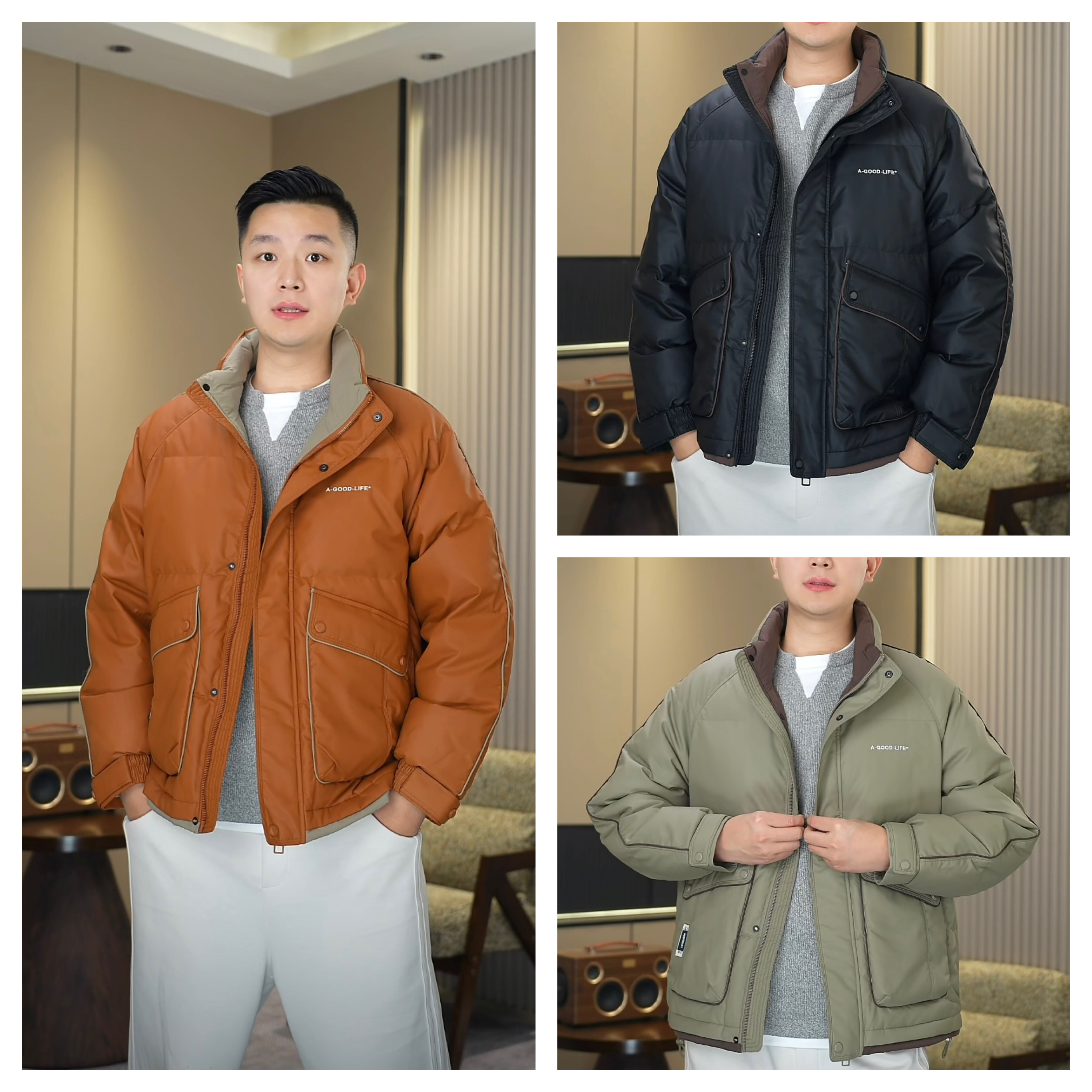 【良品基地】男士pu皮羽绒服2025冬蛋白皮潮流免洗三防90白鸭绒外套