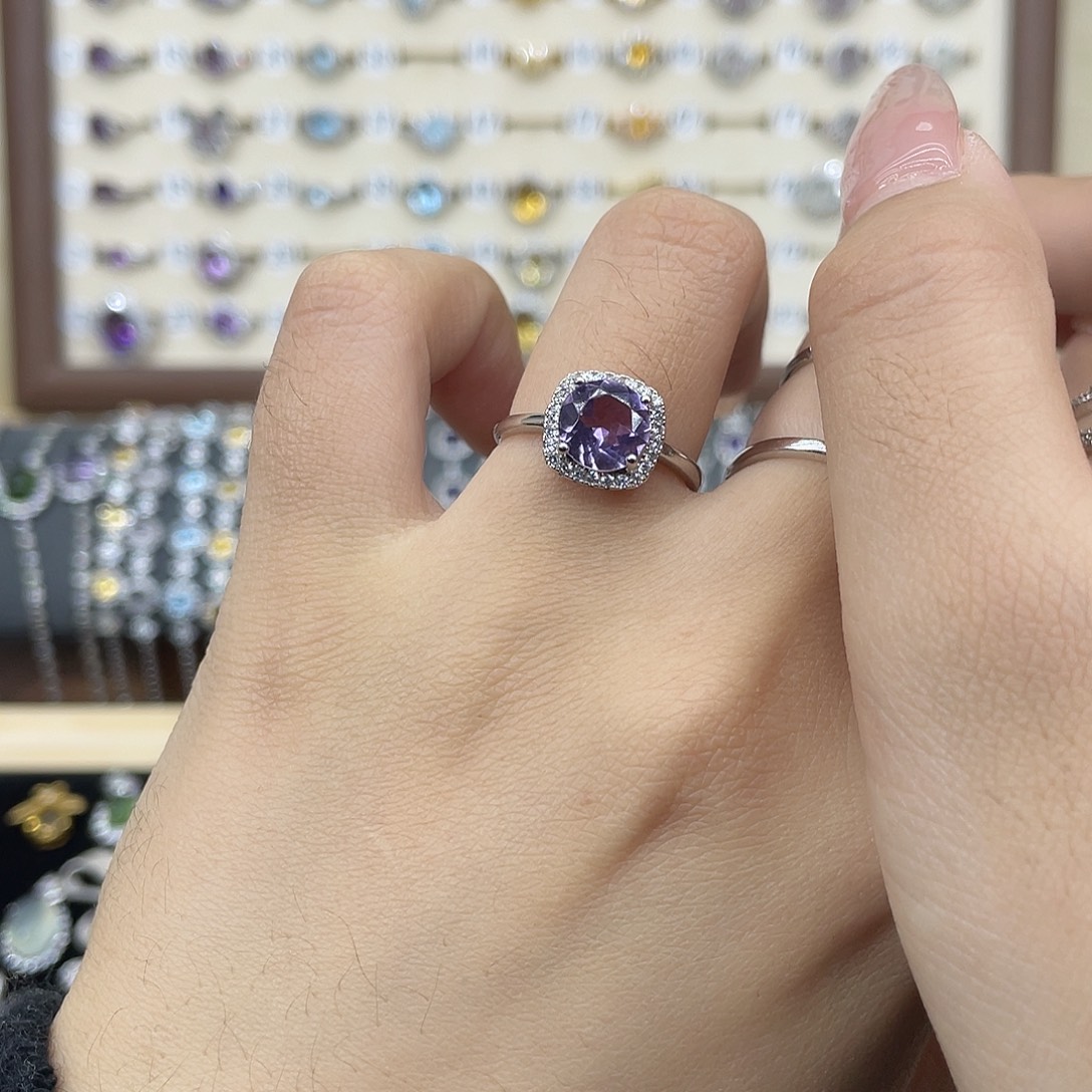 P***3戒指银S925镶嵌紫晶