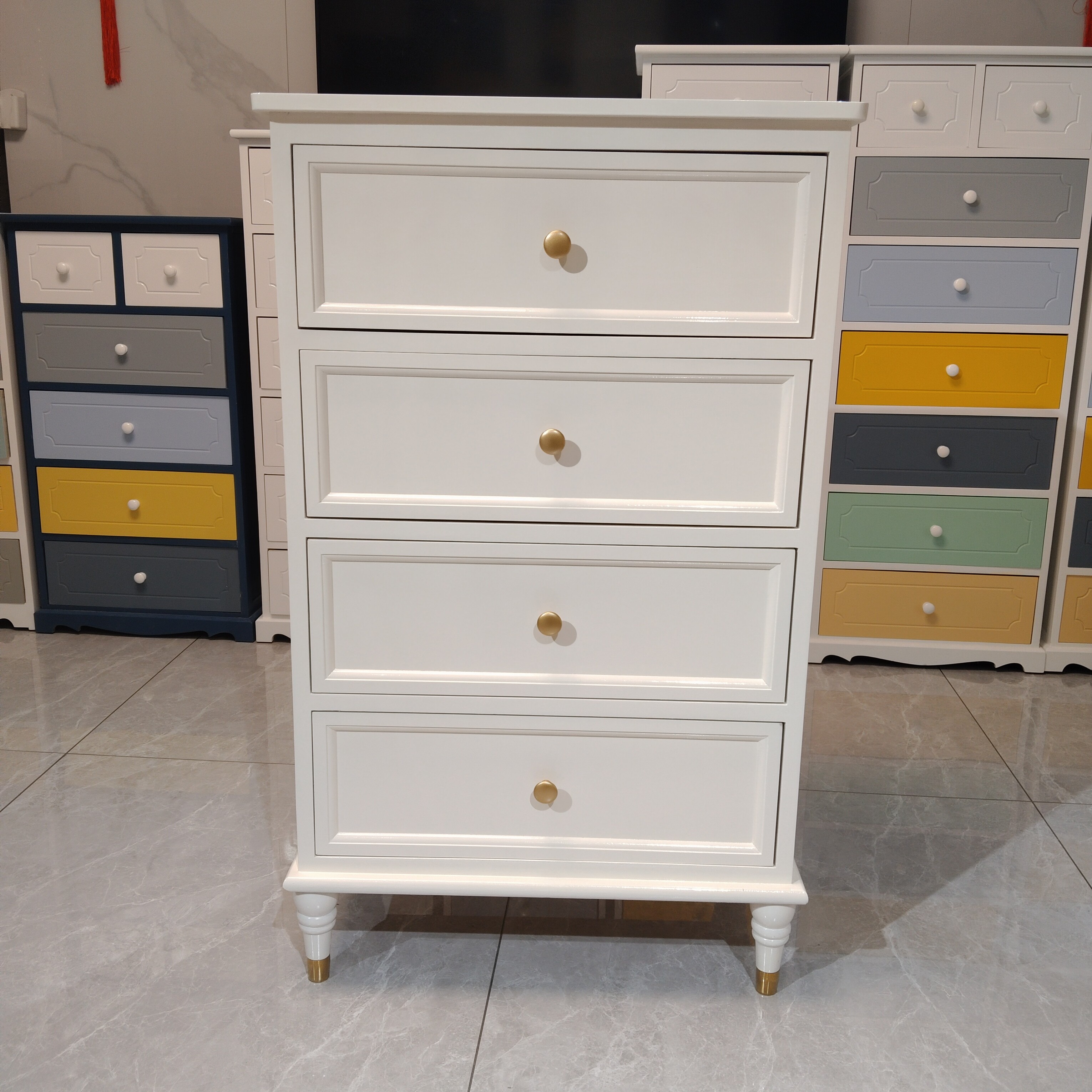 美式实木五斗柜收纳柜客厅卧室现代简约象牙白四斗柜轻奢抽屉式橱