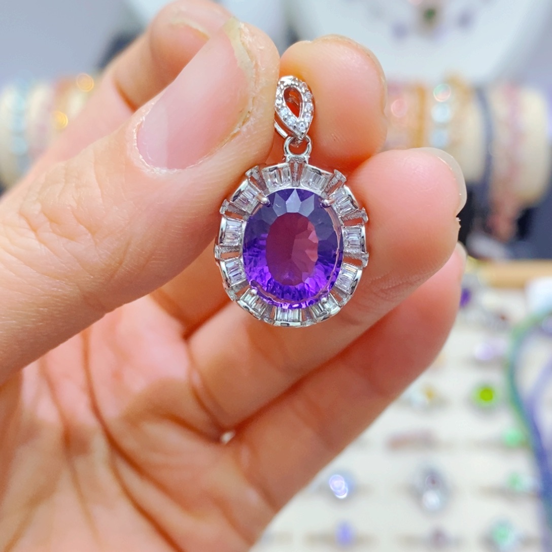 紫晶吊坠(不含链)银S925镶嵌
