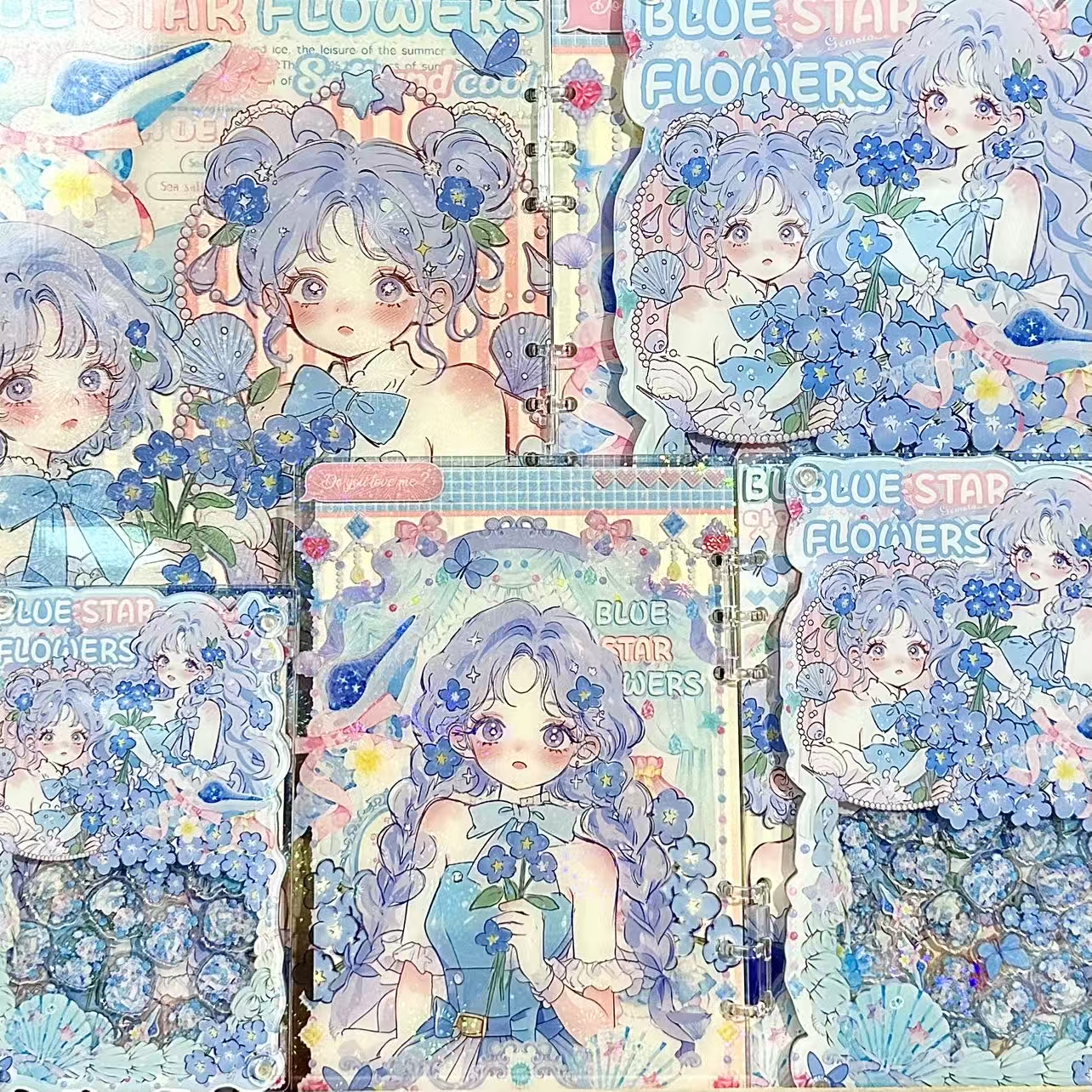 【新款蓝星花】高定摇摇本套餐活页本手工DIY收纳盒亚克力