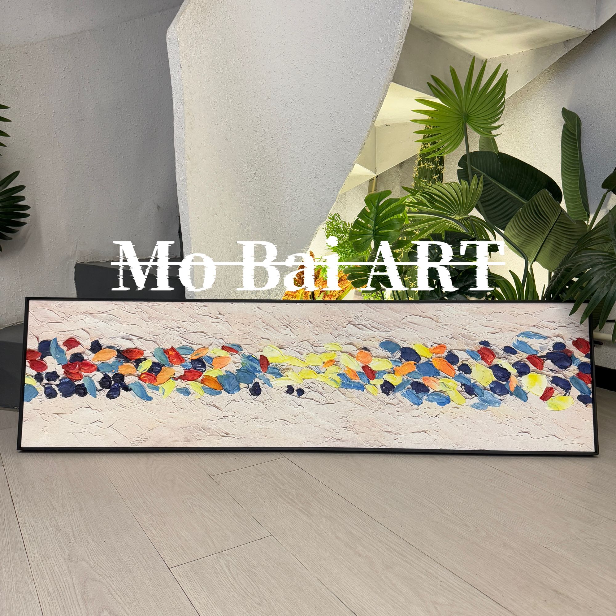 幽游庭院手绘立体砂岩肌理油画沙发背景床头画现代简约极简装饰画