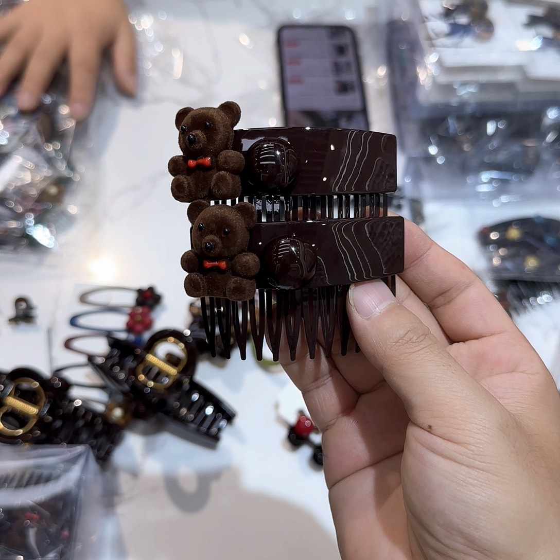 无非金属T12植绒小熊插梳2个