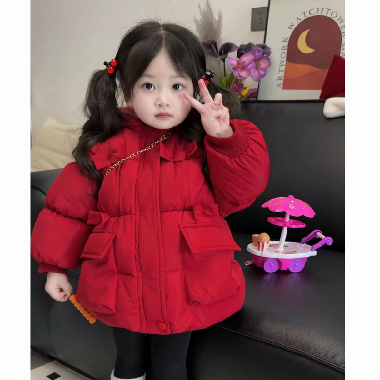 【现货当天发】2025韩国女童棉服加绒加厚冬季外套拜年服过年