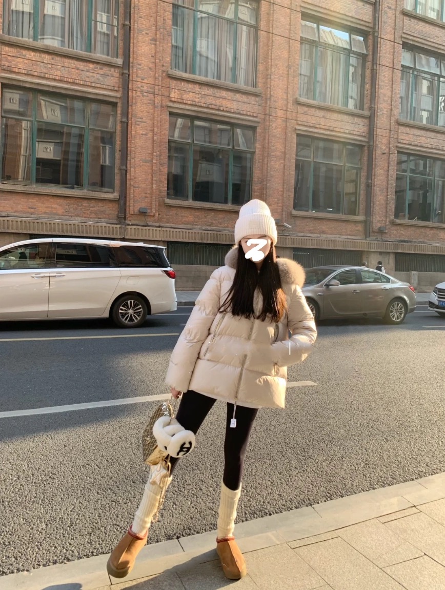 2025冬季新款A字版显瘦加厚毛领白鸭绒羽绒服女款连帽宽松外套