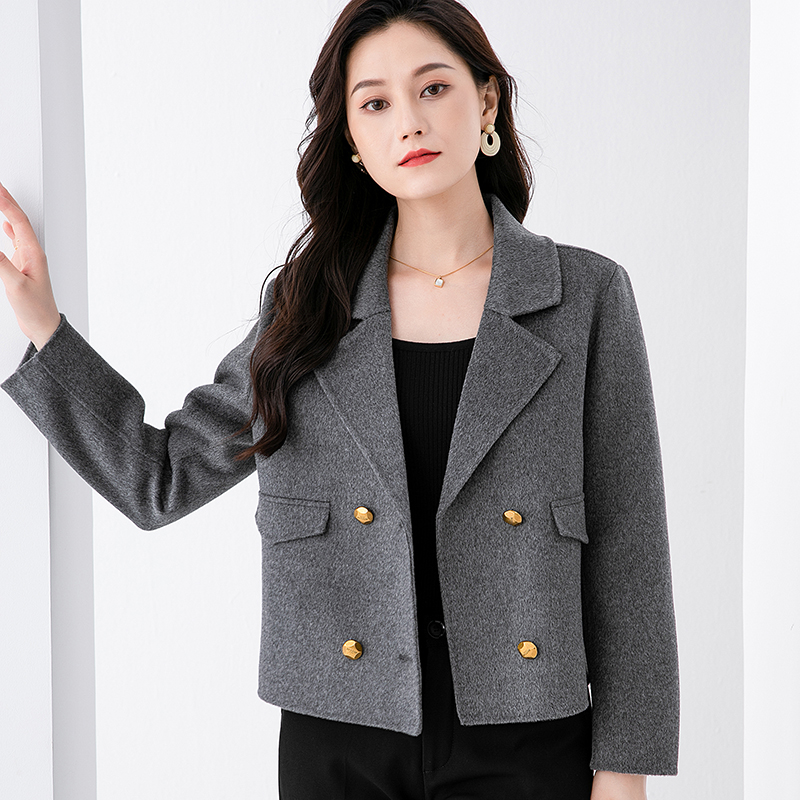 【小个子】短款高端西装领100羊毛双面尼大衣气质休闲显瘦外套608