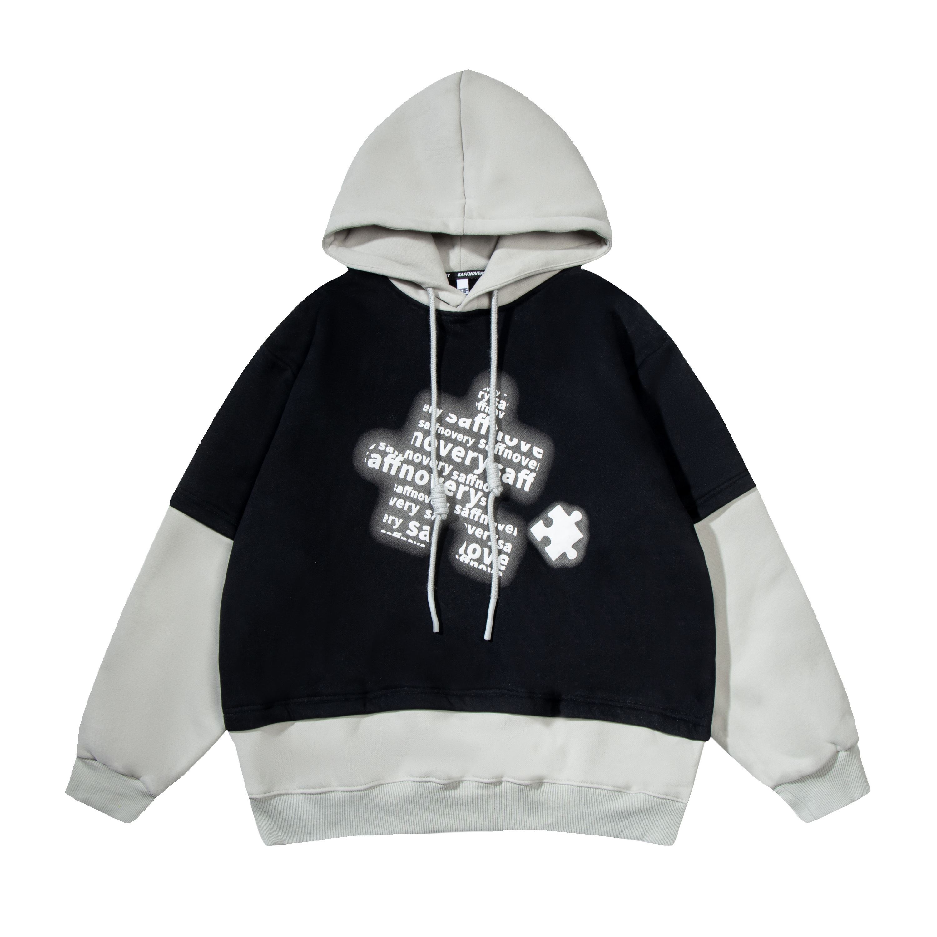 美式字母印花加绒连帽卫衣女2025秋冬宽松设计感小众假两件上衣潮