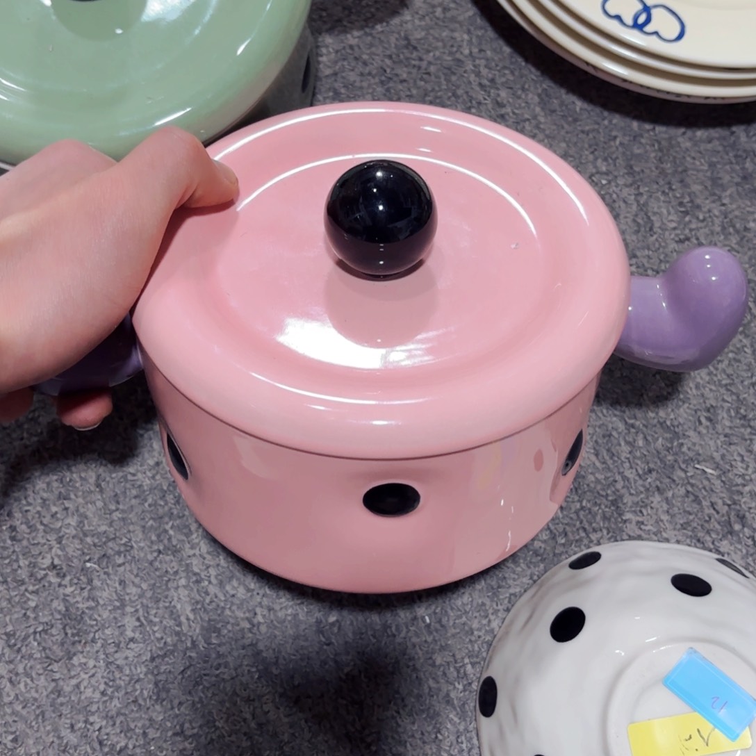 白瓷粉色双耳爱心泡面碗