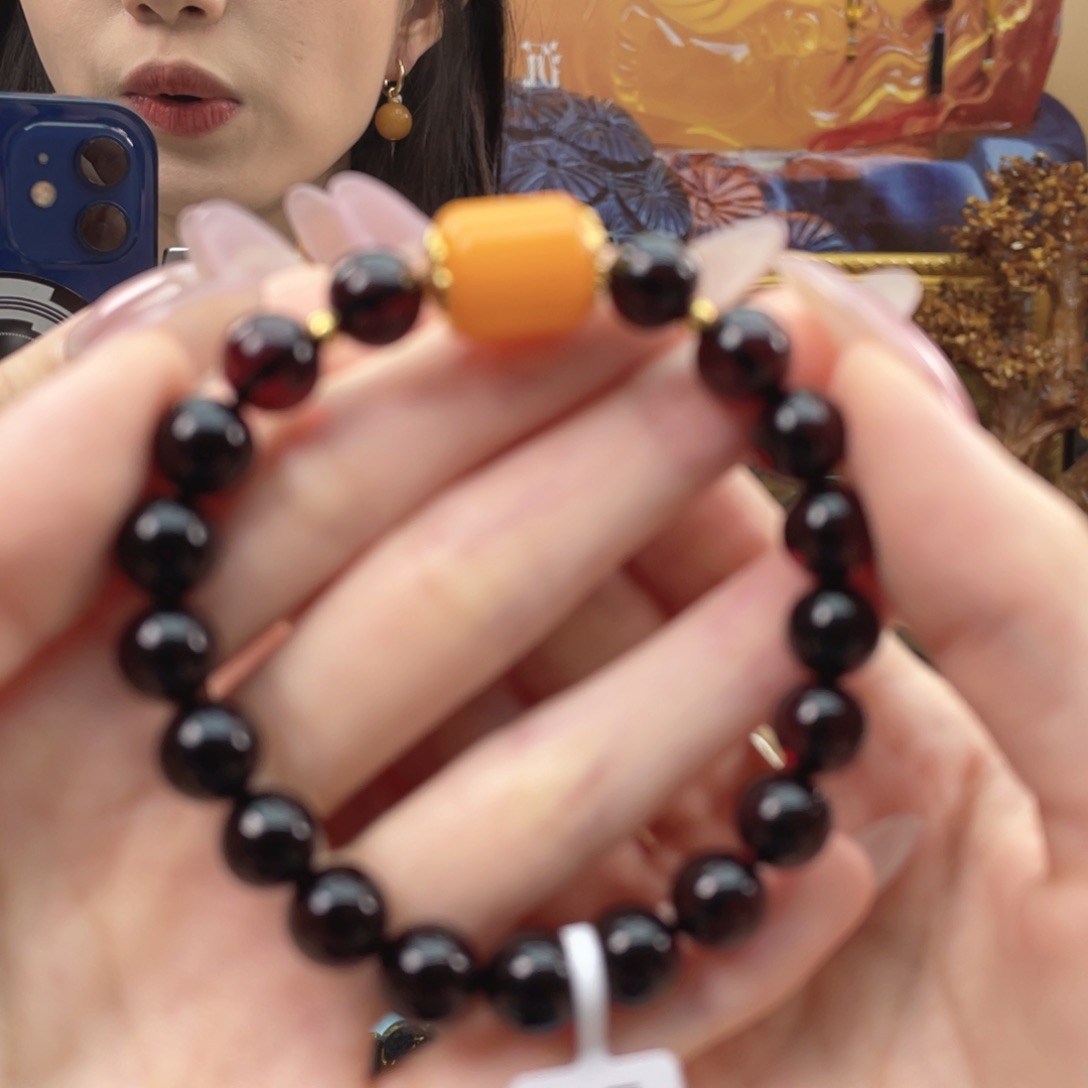 琥珀项链银S925镀金镶嵌