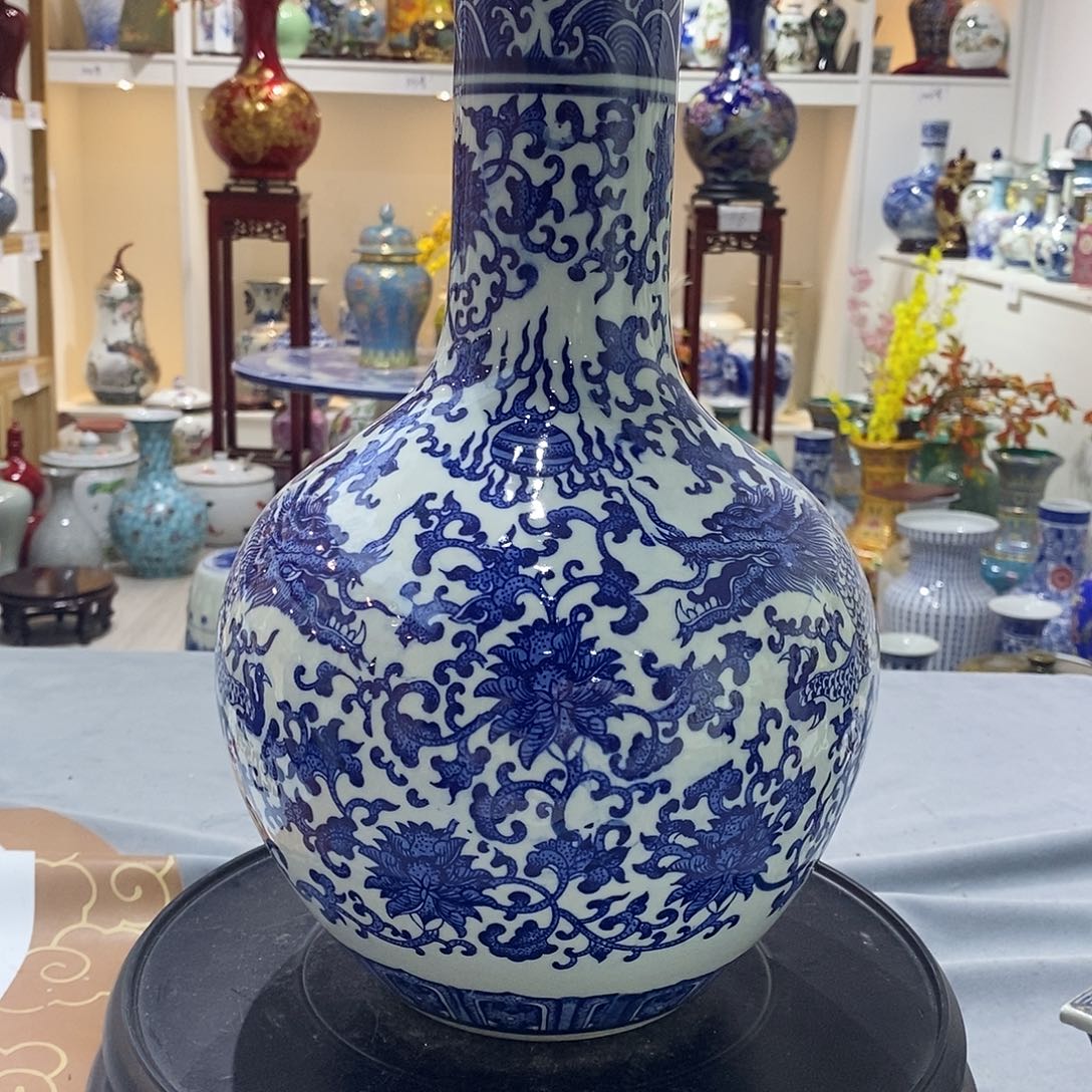 摆件陶32cm双龙戏珠天球瓶