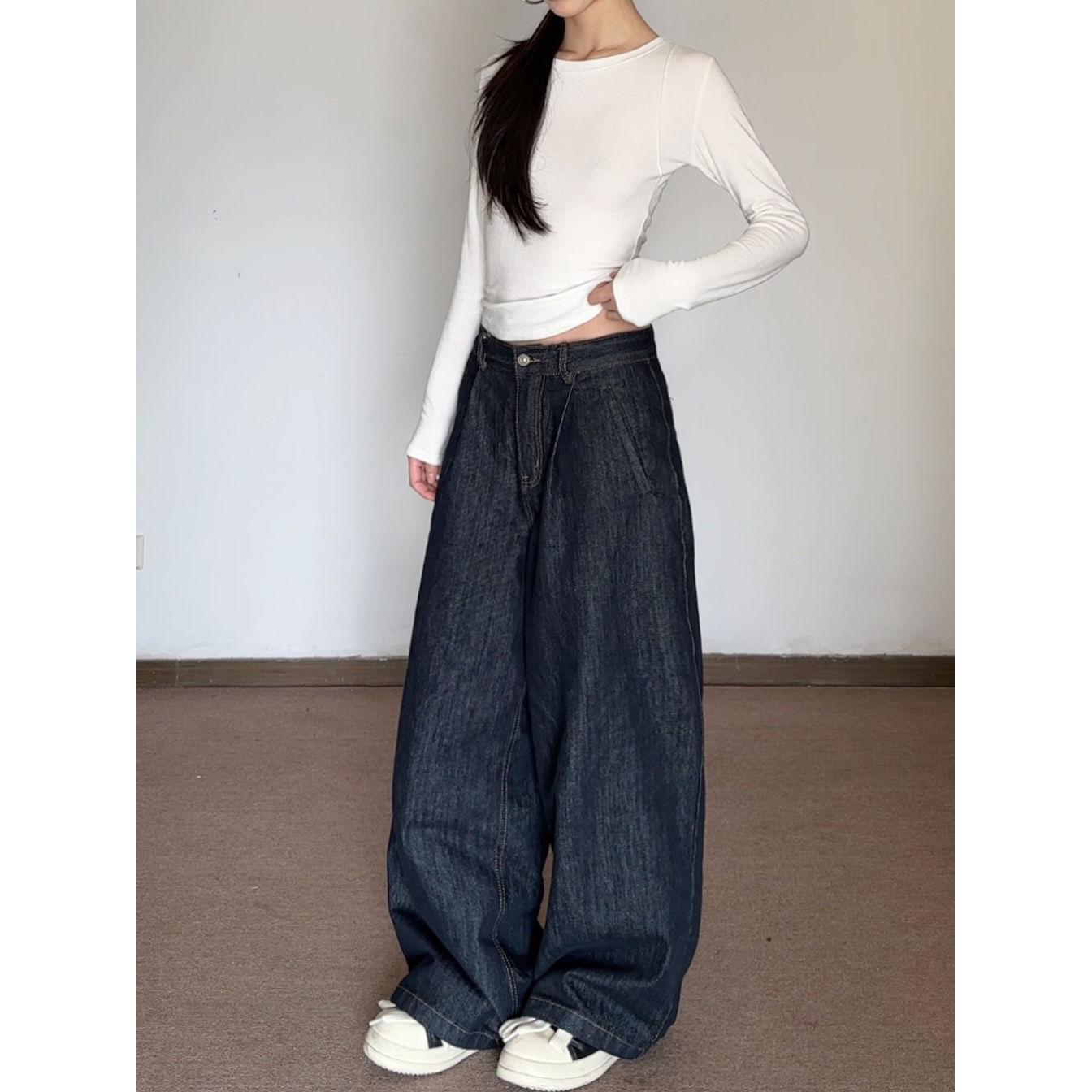 SHAN9000水洗牛仔宽松复古直筒美式复古显瘦阔腿裤ins男女款