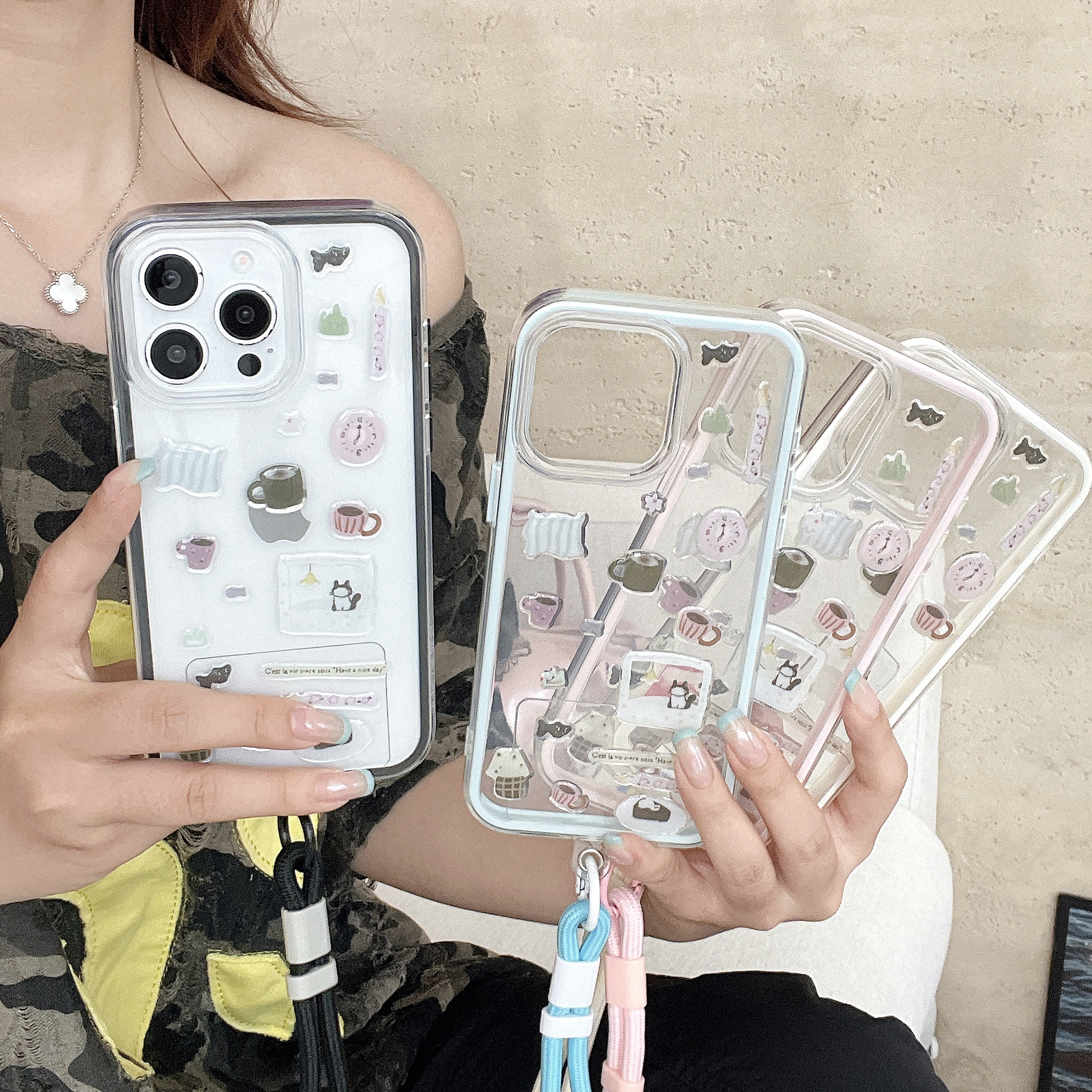 可爱猫咪茶杯贴纸手机壳适用iPhone16promax苹果15/14/13pro/12