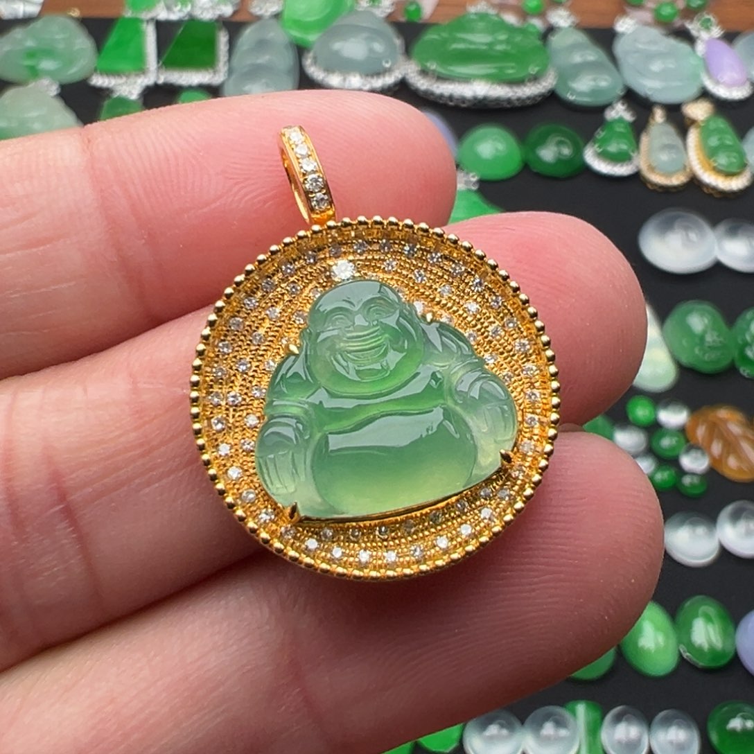 翡翠颈饰18K金镶嵌佛13