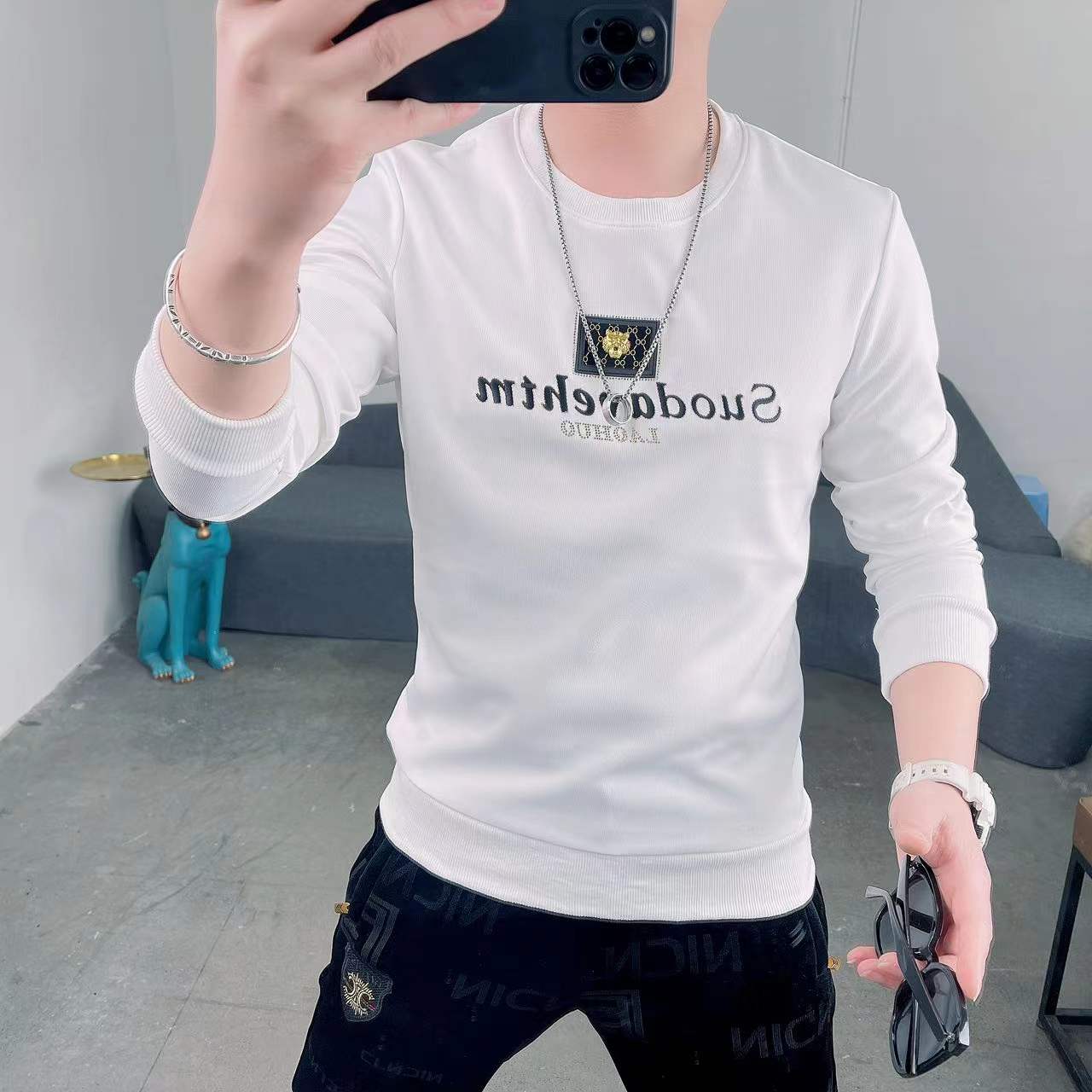 C102欧货长袖拉链上衣休闲卫衣网红秋百搭潮流时尚轻奢修身男士