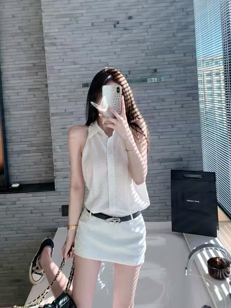 优秀的金蘑菇【夏之序章】连衣裙夏季气质包臀裙白色无袖衬衫裙