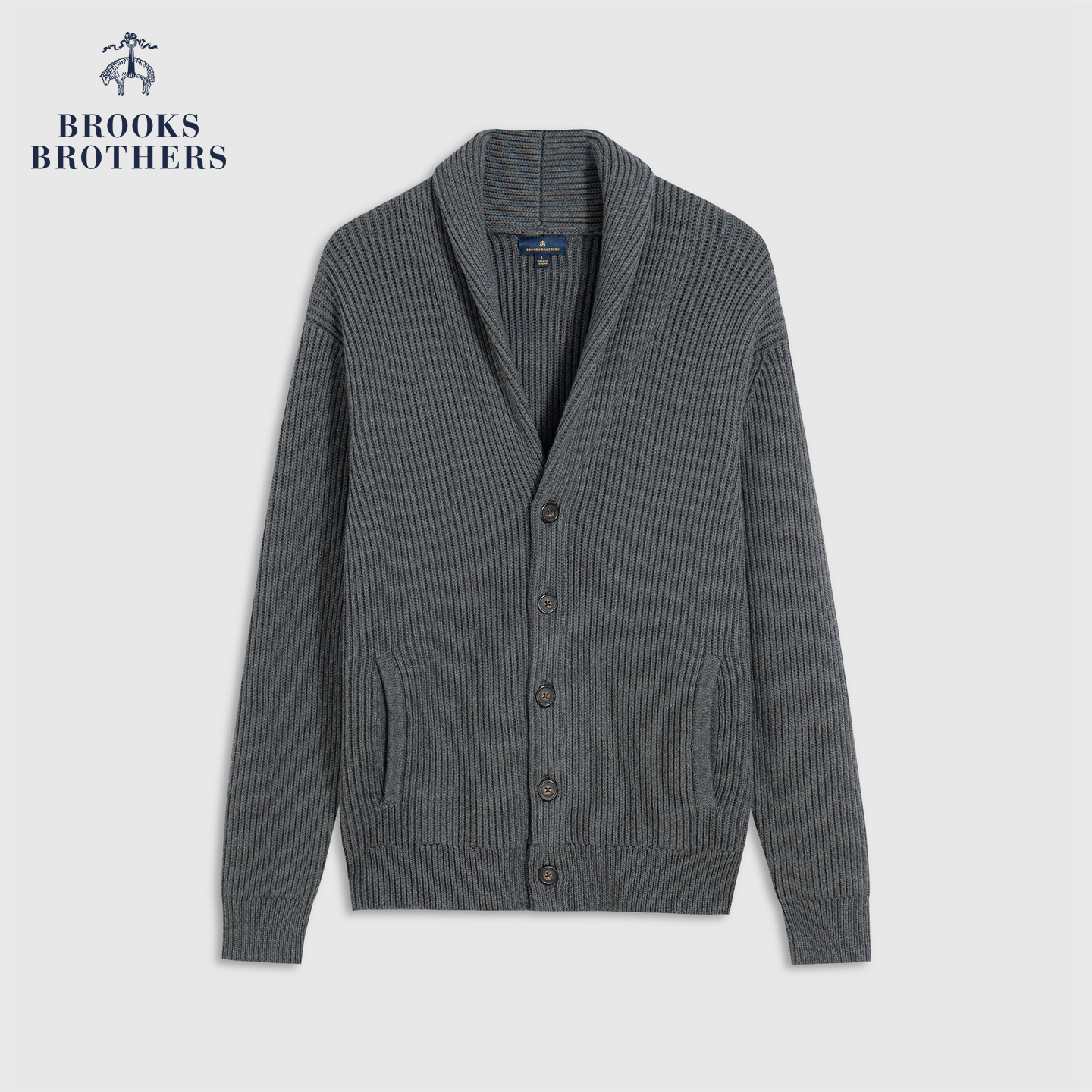 Brooks Brothers/布克兄弟男士25早秋新品纯色青果领老钱针织开衫