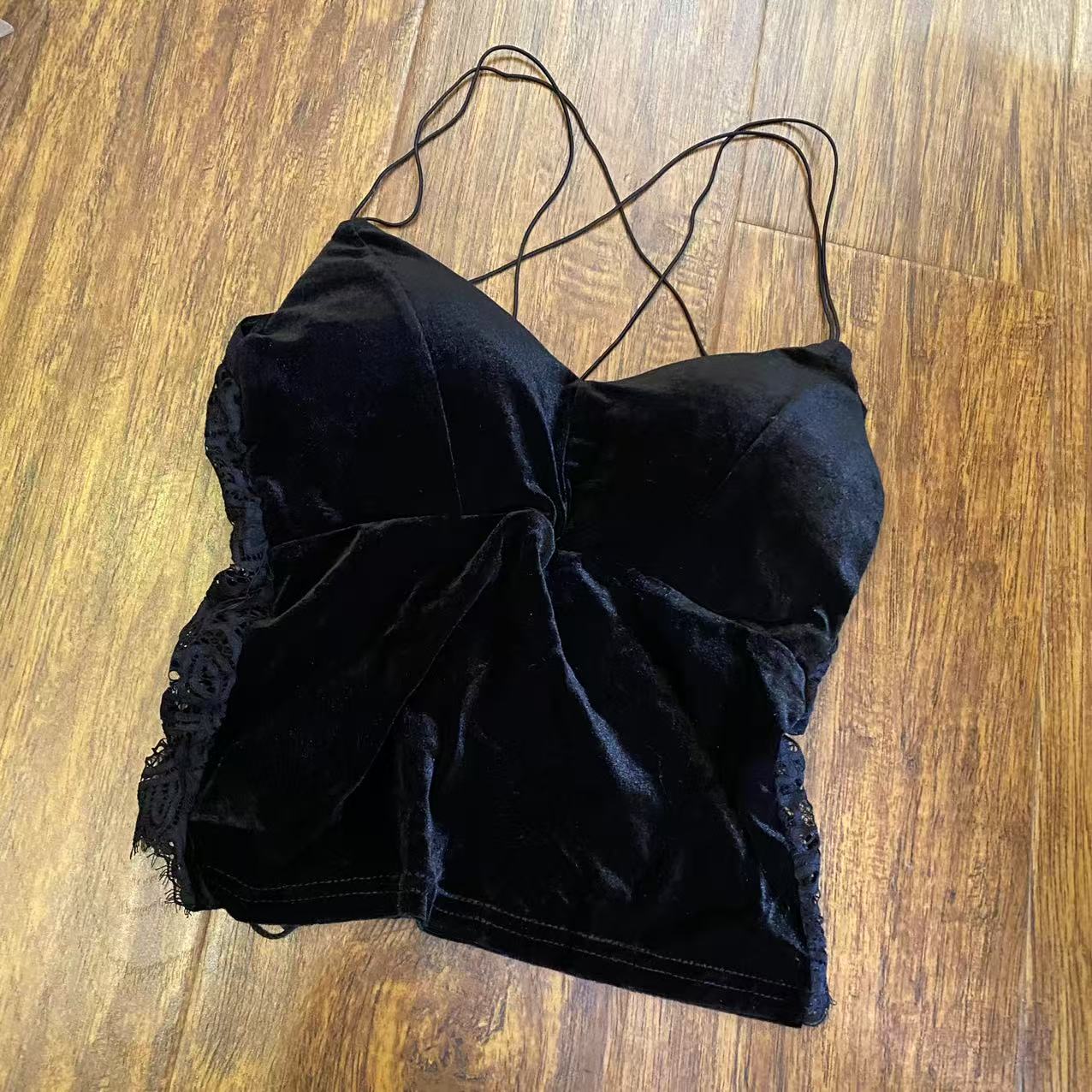 （现货）2025新款丝绒拼蕾丝美背吊带背心1255