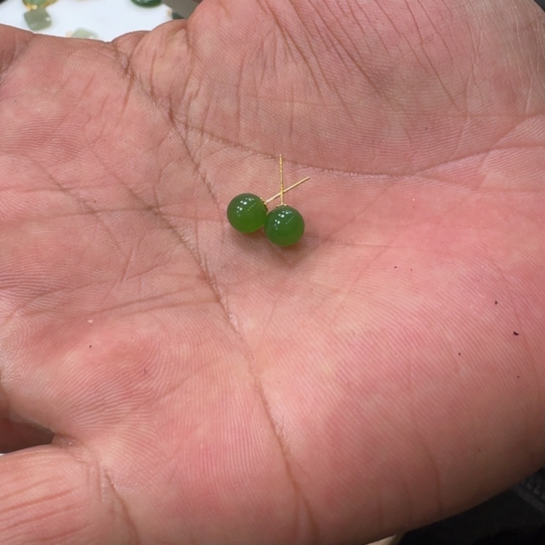 和田玉耳饰18K金镶嵌