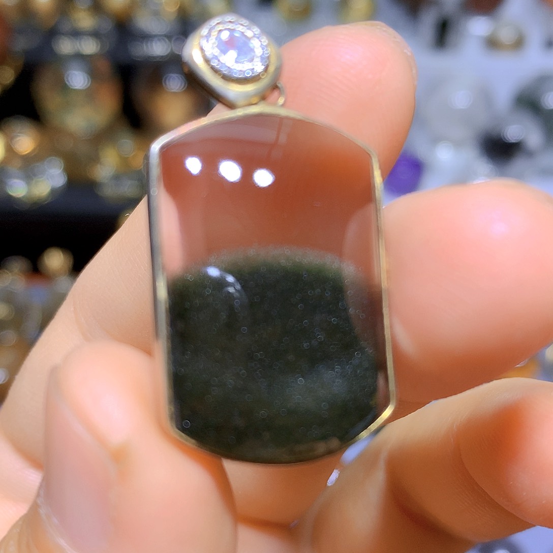 水晶吊坠银S925镶嵌天然水晶