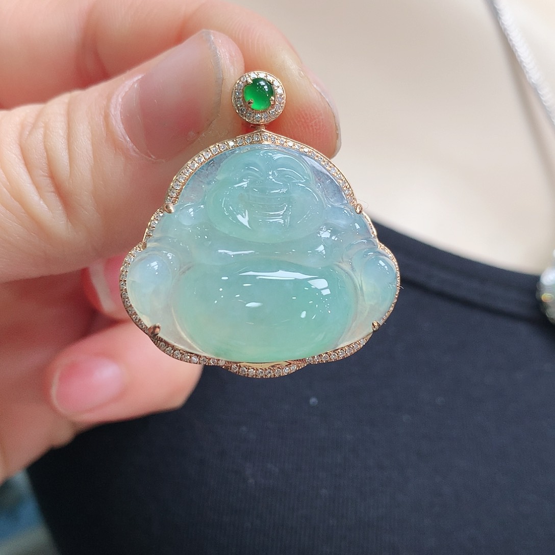 翡翠颈饰18K金镶嵌佛公