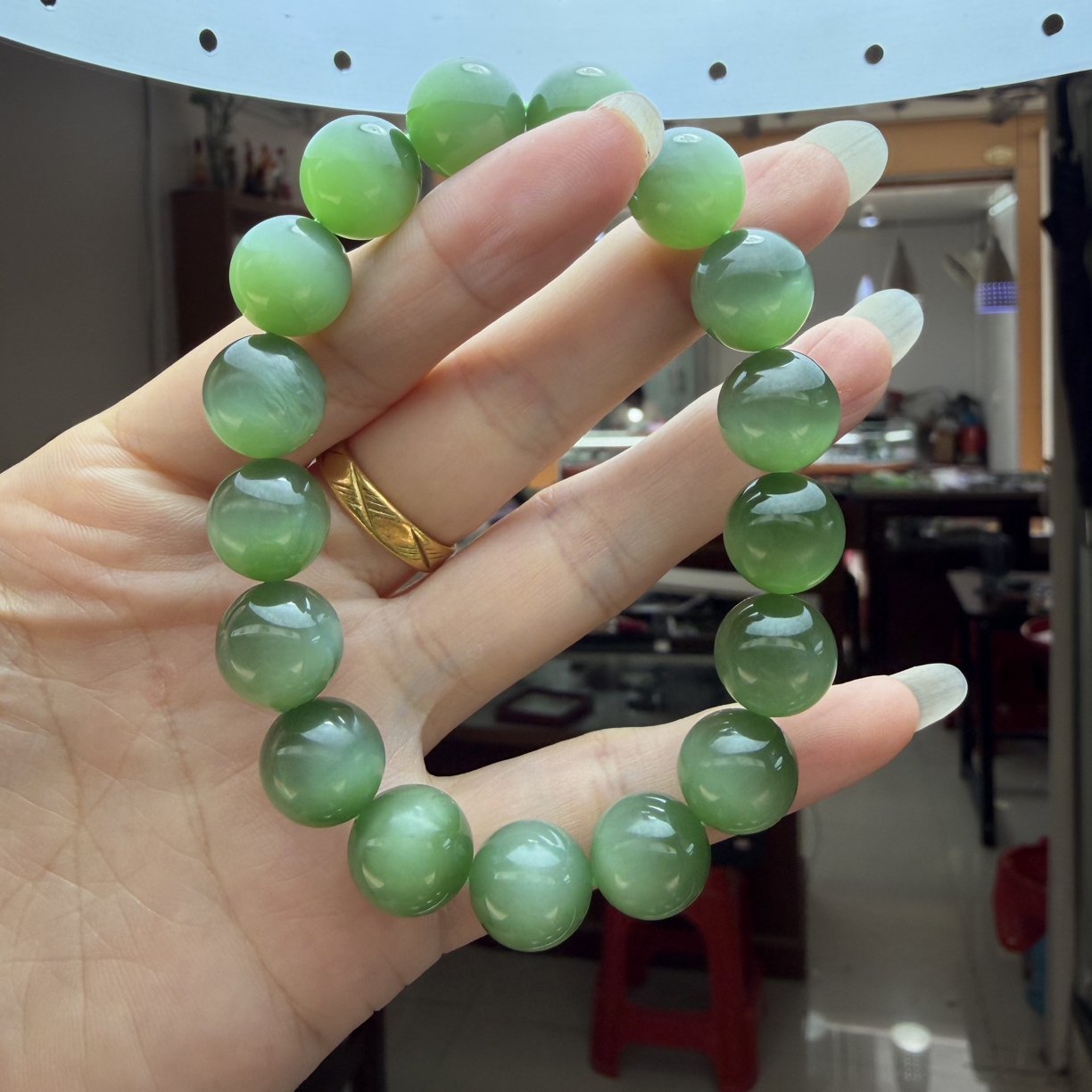 和田玉碧玉猫眼手串12mm