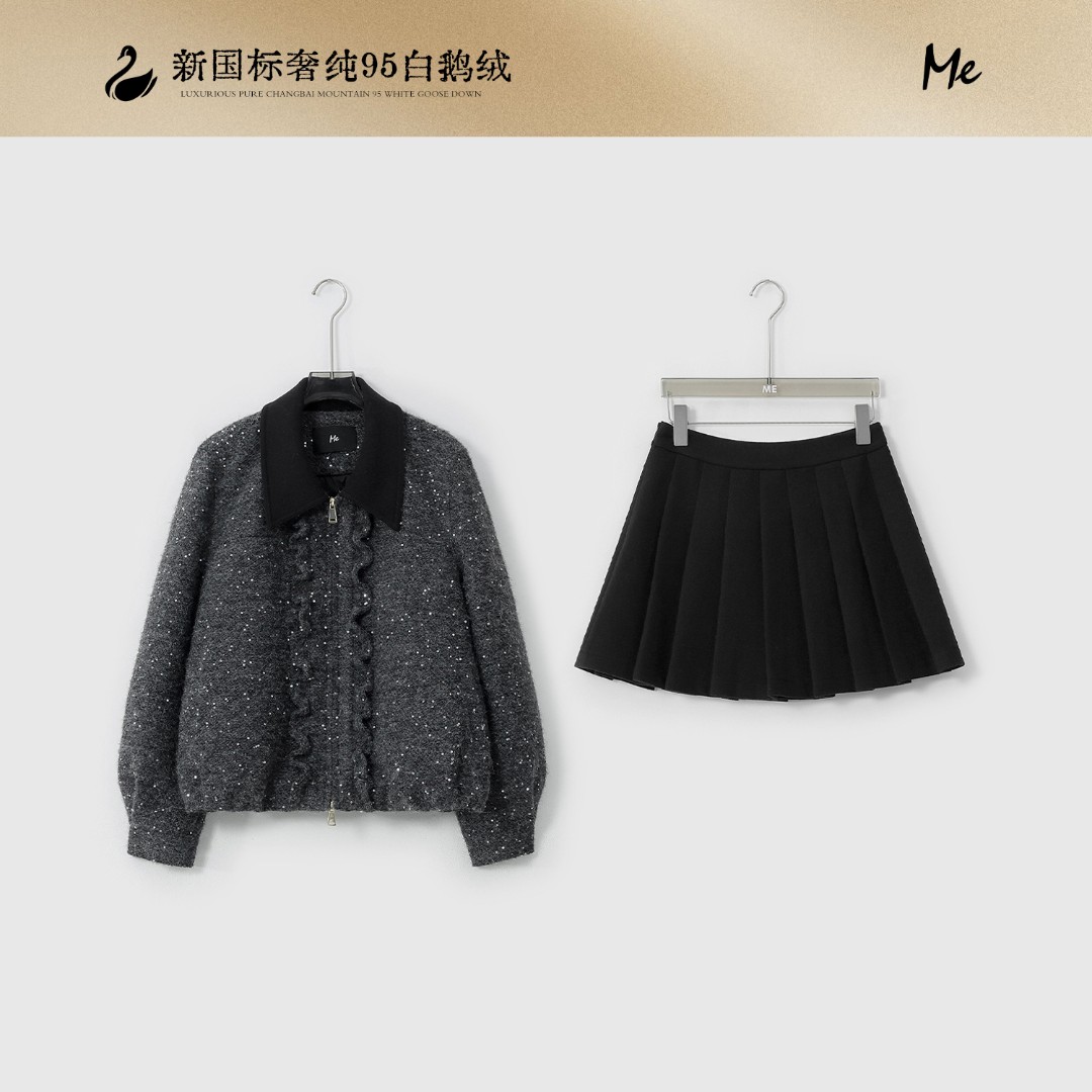 ME【星空爱豆鹅绒套装】95白鹅绒绵羊毛星空呢保暖羽绒服MESA5963