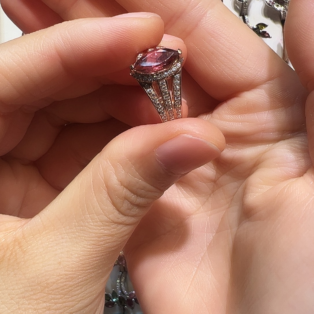 一****戒指银S925镶嵌碧玺