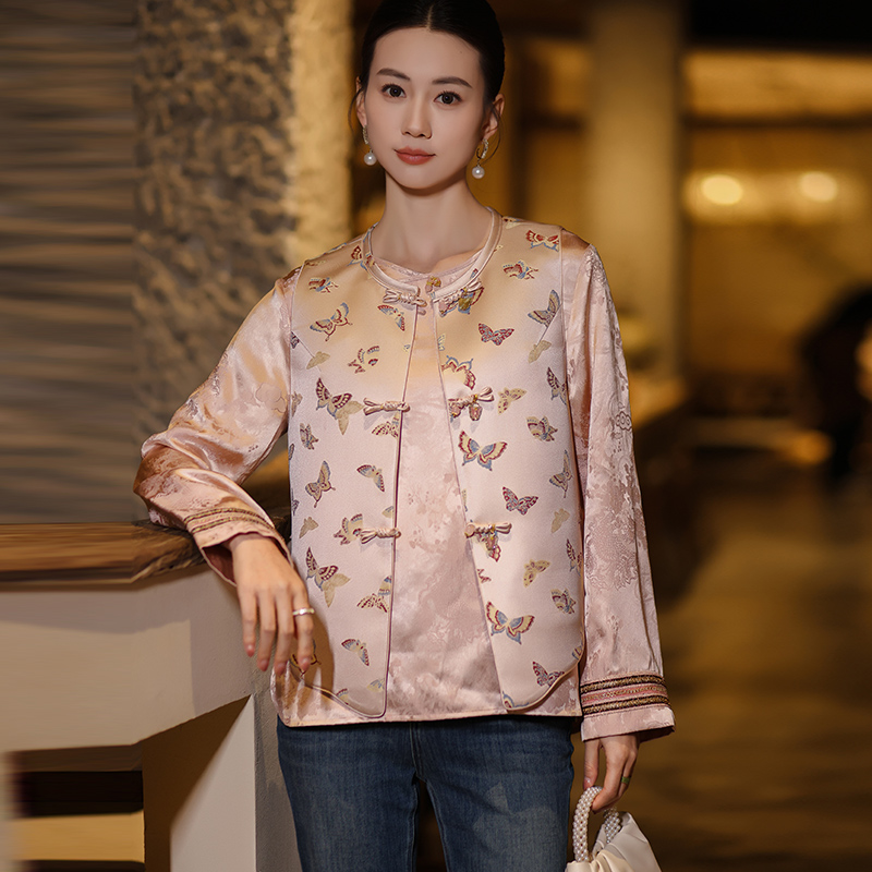 新中式宋锦提花2025春款时尚休闲马甲背心女原创设计新中式马甲
